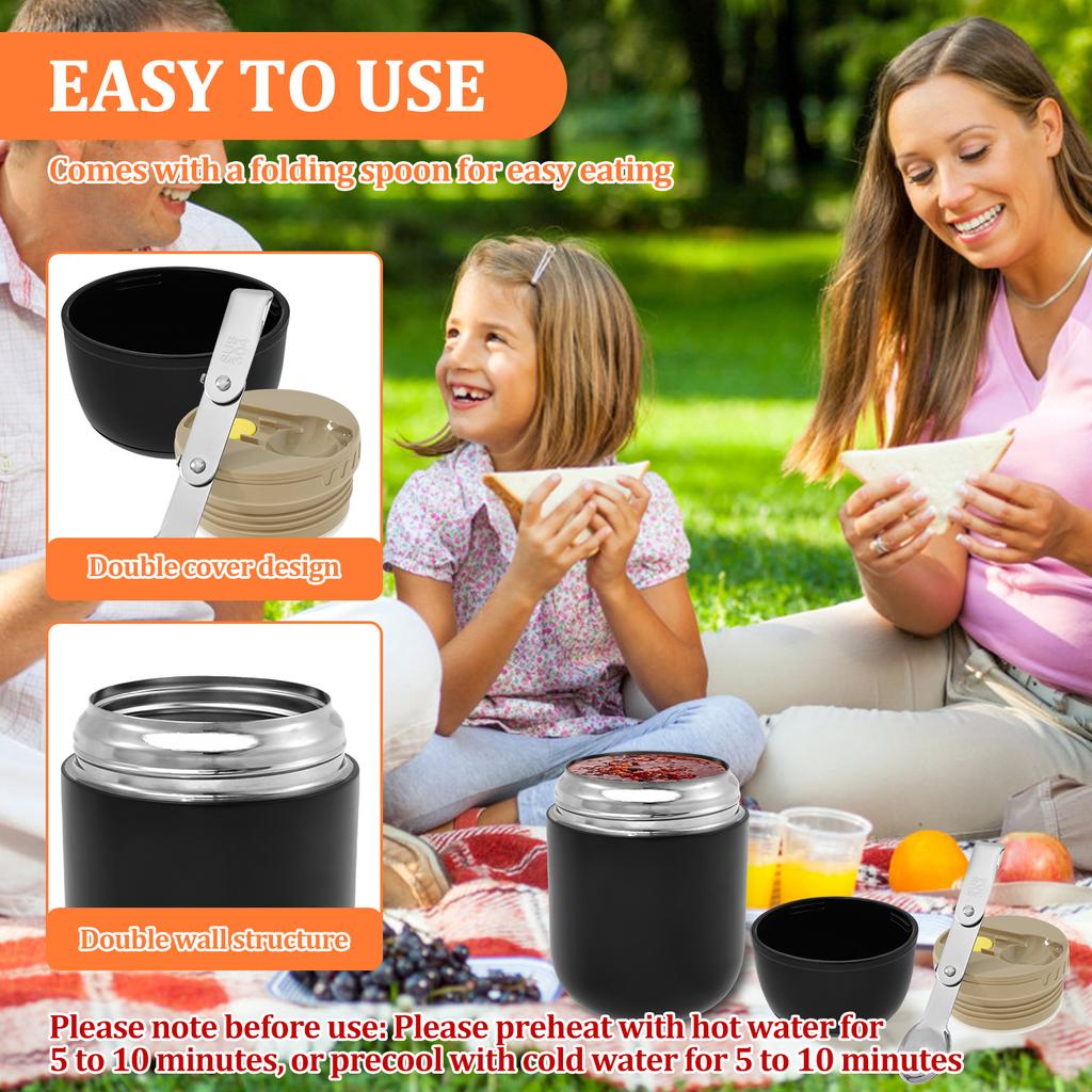 Insulated Food Container 500 ml Food Grade 304 Stainless Steel Food Thermal Jar Leakproof Soup Thermos Jar with Folding Spoon