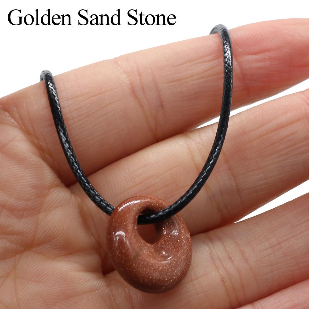 1 st, Halsband av natursten, Mode Handgjort Runt Hänge med Läderrem Kedjehalsband för Kvinnor Män Vardagsbruk Smycken Gåvor 18mm