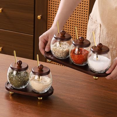 Antique Glass Seasoning Jar Set Home Kitchen High-value Seasoning Jar with Lid Seasoning Box Salt Bottle Kitchen Supplies