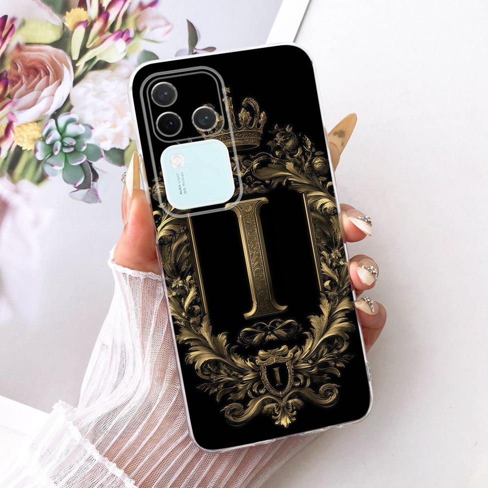 Für Vivo S18Pro V2344A Hülle Für Vivo S18 Pro Abdeckung Transparent Luxus Krone A-Z Buchstaben 2D Flaches Muster Weiches Gehäuse
