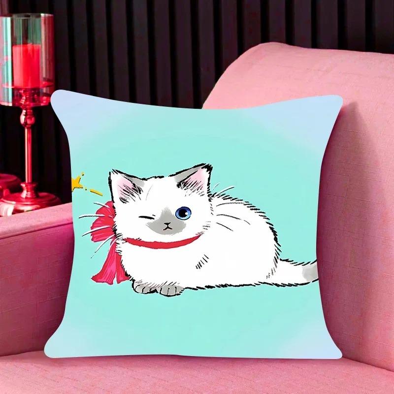 Cat Print Decorative Pillow Cover Car Sofa Square Cushion Pillow Cover