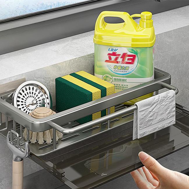Raum Aluminium Küche Lagerung Rack Waschbecken Abfluss Rack Schwamm Organizer Hängen Seife Abtropffläche Regal Korb Bad Shampoo Regale