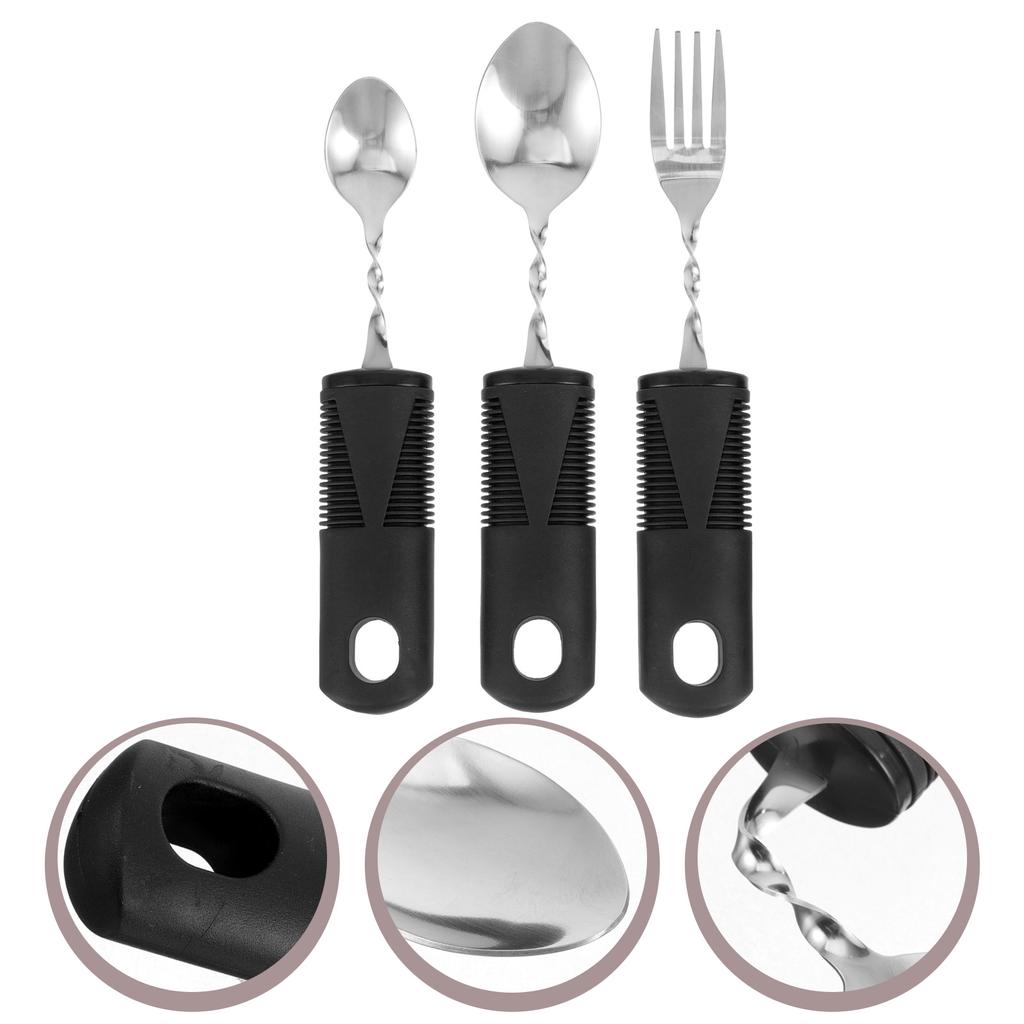 3 Pcs Bendable Cutlery Textured Handle Utensils Disabled Fork Spoon Parkinson Adaptive Elderly Adults Rubber