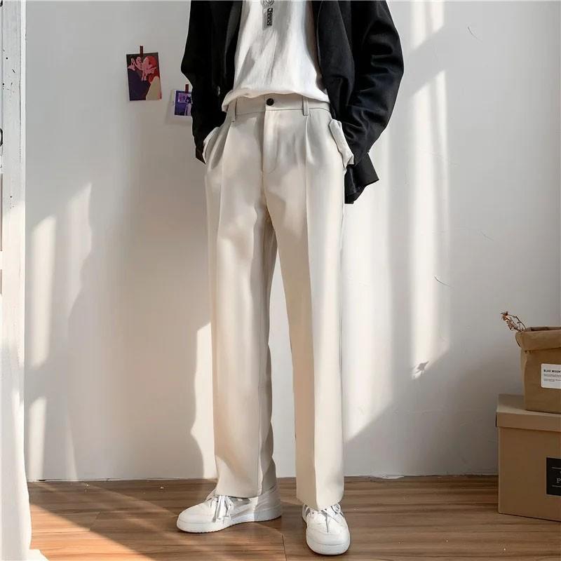 FiveFive Men Korean Loose Straight Trousers Male Solid Color Wide-leg Pants Men Students Leisure Suit Trouser Plus Size