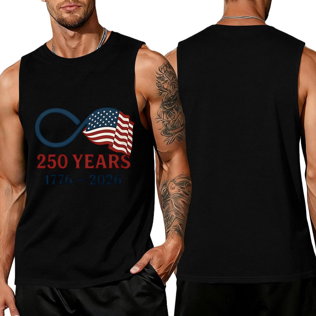 Men's Sleeveless Crew Neck Tank Top with Flag Print 250 Years Anniversary Athletic Fit Shirt