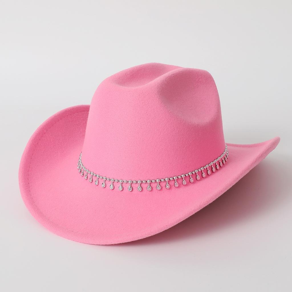 Western Cowboy Top Hat Men's and Women's Rhinestone Water Drop Casual Top Hat Party Jazz Hat