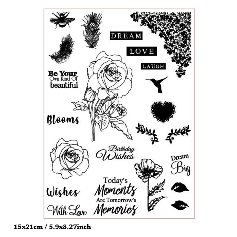 Transparent Silicone Stamps Wishes Clear Stamps Flowers Seal Stamps for Scrapbooking Card Making Decorations