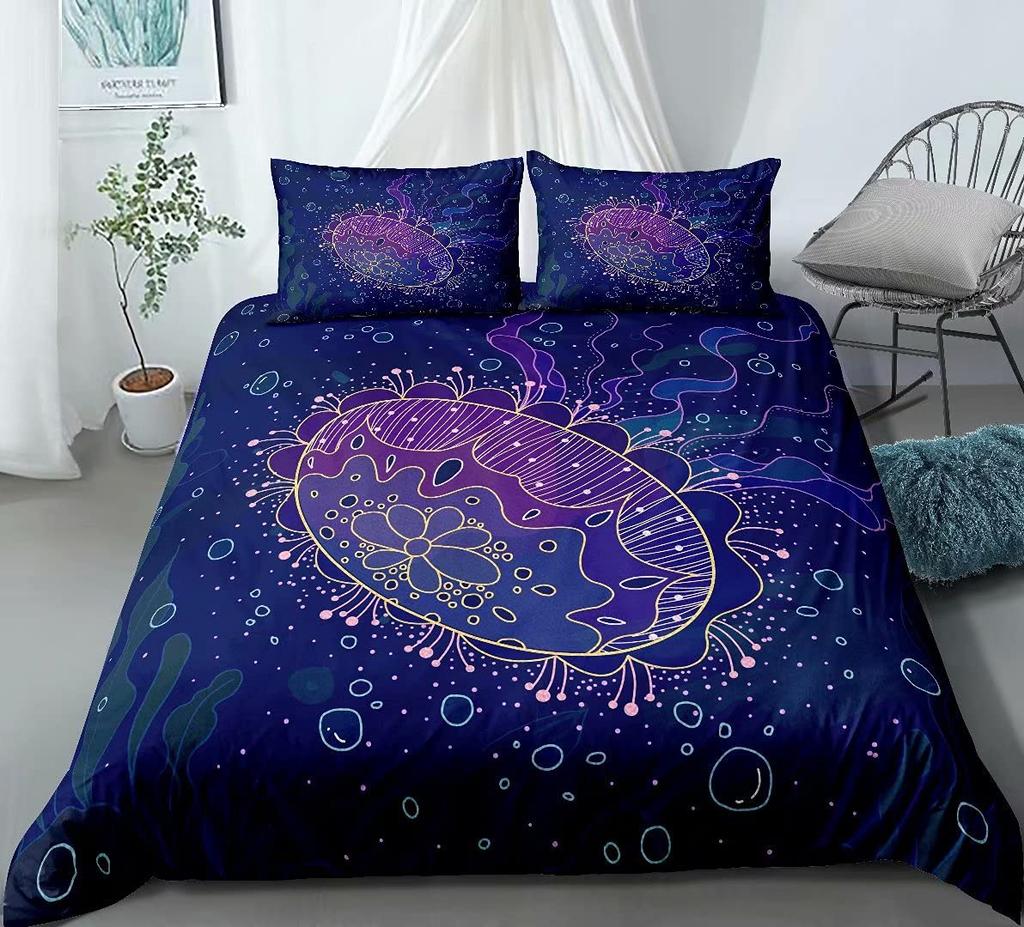 Teal Comforter Cover Set King Size Ocean Decor,Jellyfish Duvet Cover Bedding Set Ocean Bedroom Decor Quilt Cover 1 Pillowcase