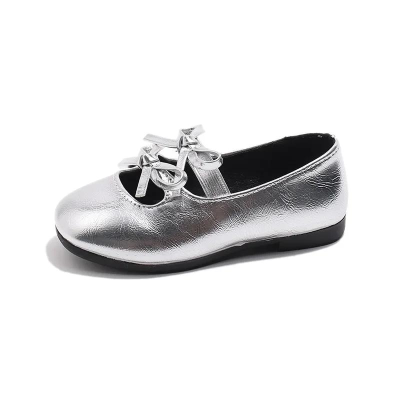 Kids Square Dance Performance Shoes Black Solid Color Girls Princess Shoe with Double Bow New Girls Leather Shoes Soft Sole