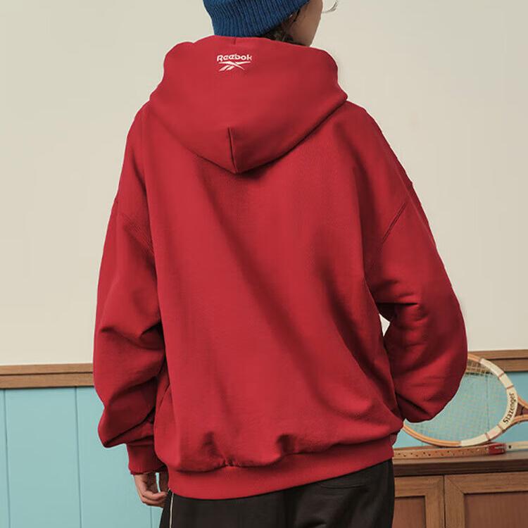 Reebok Hooded Drawstring Letter Print Comfortable American Vintage Pullover Sweatshirt Unisex Sweatshirt Deep-Red 23FRC351UGR2