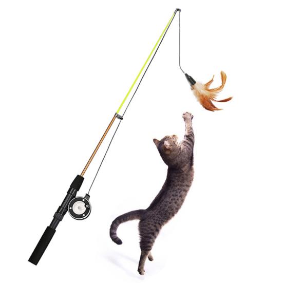 Pet Cat Kitten Feather Bell Retractable Fishing Rod Pole Playing Teaser Toy
