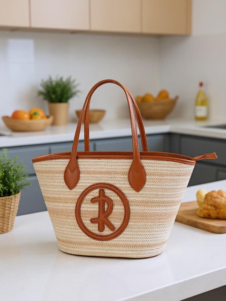 Korean Style Women's Straw Tote Bag - Large Capacity Woven Shoulder Bag for Beach or Commuting