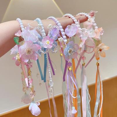 Handmade Hanfu Hair Accessories: Pearl Tassel Hairpin & Butterfly Flower Headband for Women and Girls