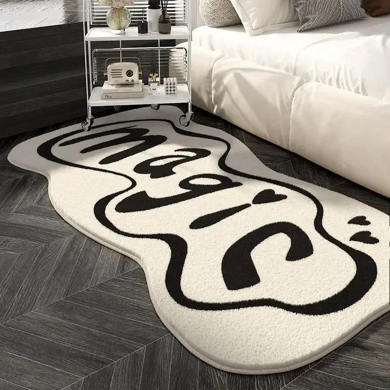 Cartoon Black and White Coal Balls Soft Fluffy Carpet Water Absorbent Non-slip Home Decorative Mat Living Room Bedroom Entry Mat