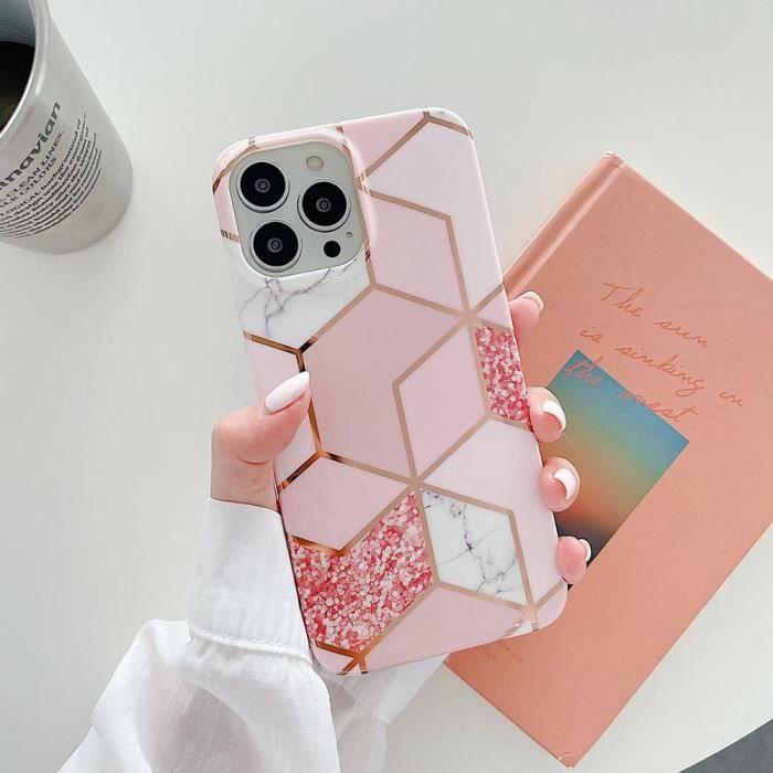 Coque de téléphone - BOOLING - iPhone 11 Pro Max - Rose Brillant - Motif Marbre - Anti-Rayure Antichoc