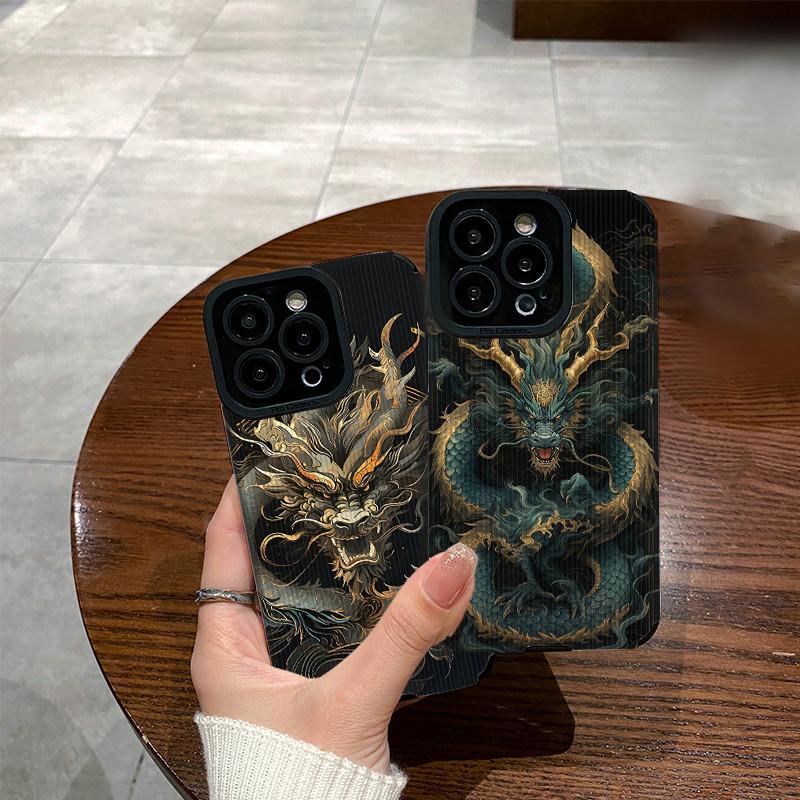 Husa din silicon moale pentru telefon din piele cu granulatie verticala, cu imprimeu dragon, husa din spate cu lentile camerei, protectie completa pentru iPhone