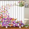 Flowers Butterfly Pattern Shower Curtains Bathroom Curtains Waterproof Polyester Bath Curtain with 12 Hooks Shower Curtain