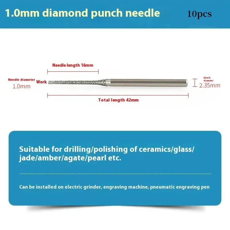 10 Stück 0.8/1/1.2/1.5/1.8/2/2.5mm Diamantbeschichtete Bohrer mit 2.35mm Schaft zum Schleifen und Polieren von Glas, Jade und Schmuck