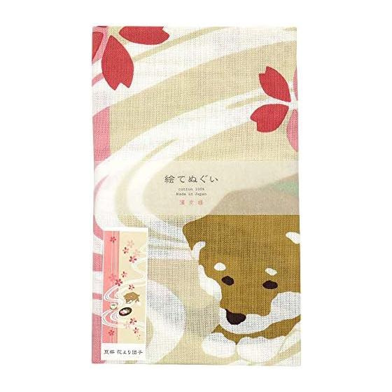 Hamamonyo Tenugui Hand Towel - Mameshiba "Flowers or Dumplings?" - A playful design featuring cute, stout Mameshiba puppies more interested in