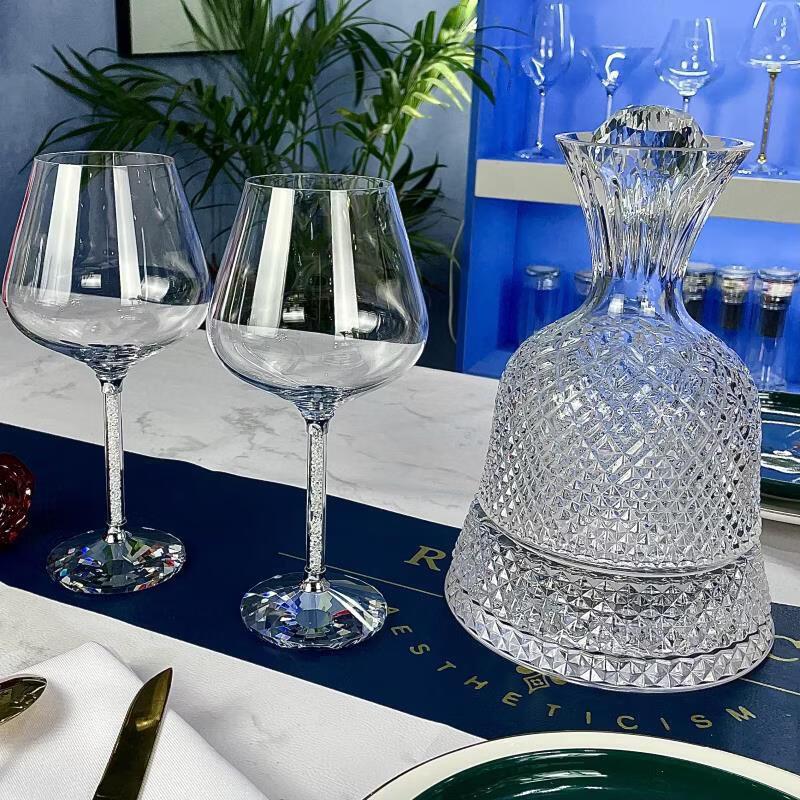 

Luxury Rotating Glass Decanter Set with Burgundy Wine Glasses