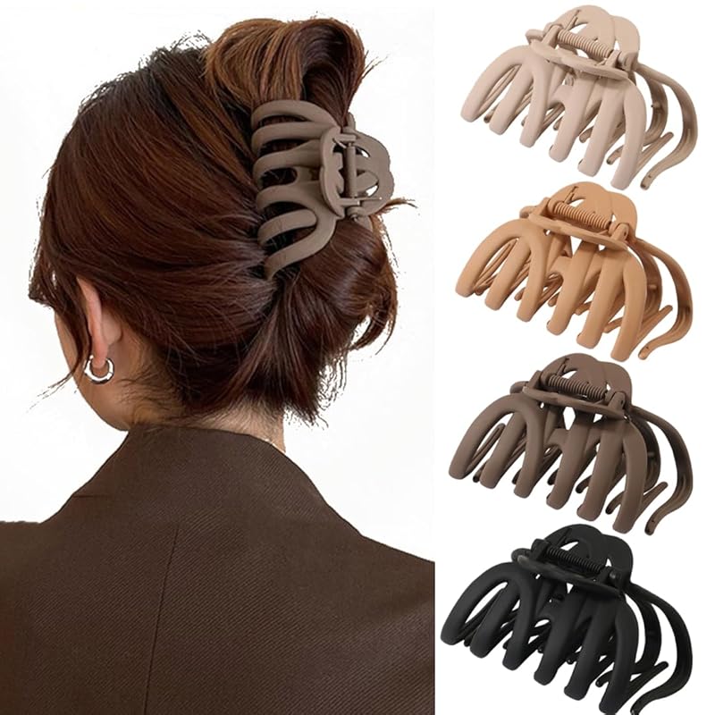 4 Pcs Octopus Claw Clips Octopus Hair Claw Clips for Women 3.8  Large Hair Claw Clip for Women Strong Grip Non-slip Jaw Clip for Thick,natural color Black, Neutral Khaki, Neu