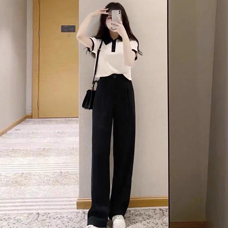 2025 Women's Petite Casual Suits: Mature & Goddess Style Wide-Leg Pants Two-Piece