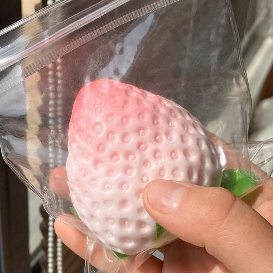 Strawberry Squeeze Toy Soft Stress Ball TPR Slow Rebound Decompression Toy Realistic Pink White Strawberry Shape Portable Fidget Toy