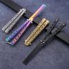 Professional Stainless Steel Folding Butterfly Knife Portable Training Beard Comb Hair Styling Tool for Salons and Practice Comb