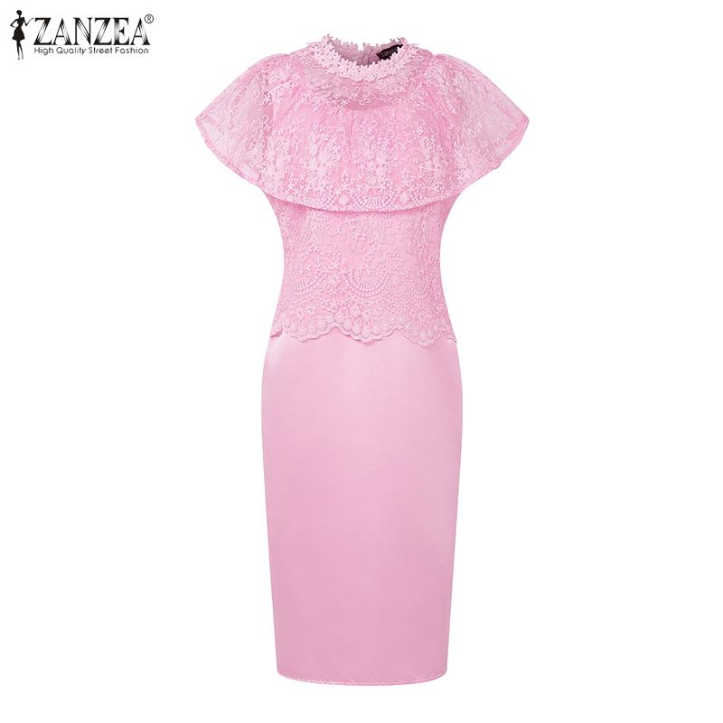 ZANZEA Women Summer Embroidery Lace Patchwork Casual Sheath Dress