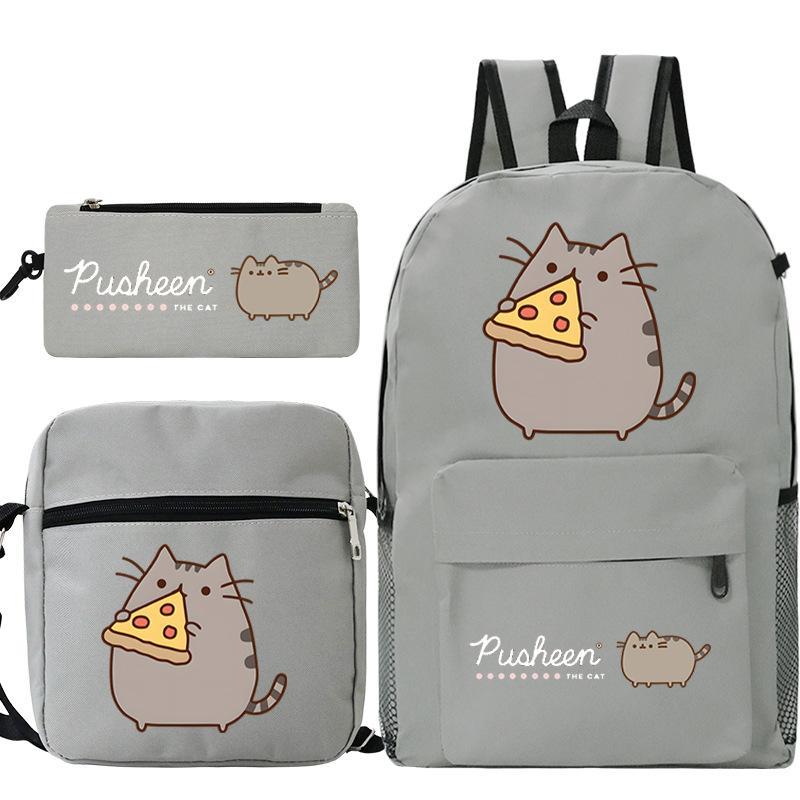 Pusheen толстый кот милый мультяшный принт школьный рюкзак трансграничный студенческий портативный наплечный рюкзак пенал набор из трех предметов No specification