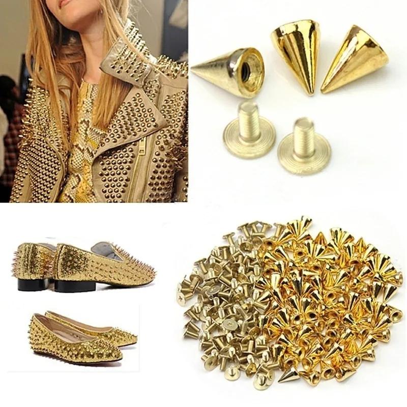 50/100Pcs Black Gold Silver Cone Studs and Spikes DIY Craft Cool Punk Garment Rivets for Clothes Bag Shoes Leather DIY Handcraft