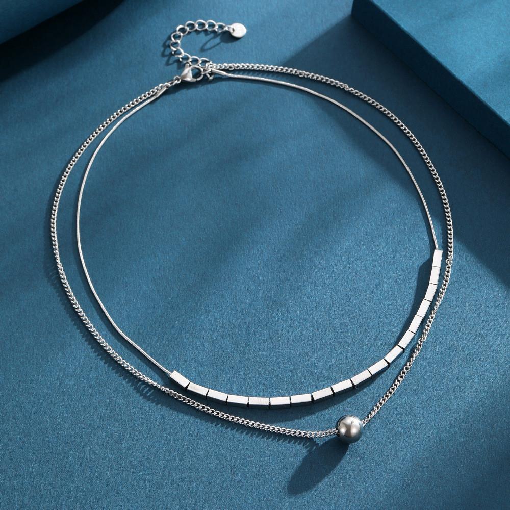 Trendy 2024 Geometric Shaped Titanium Steel Layered Necklace For Men And Women