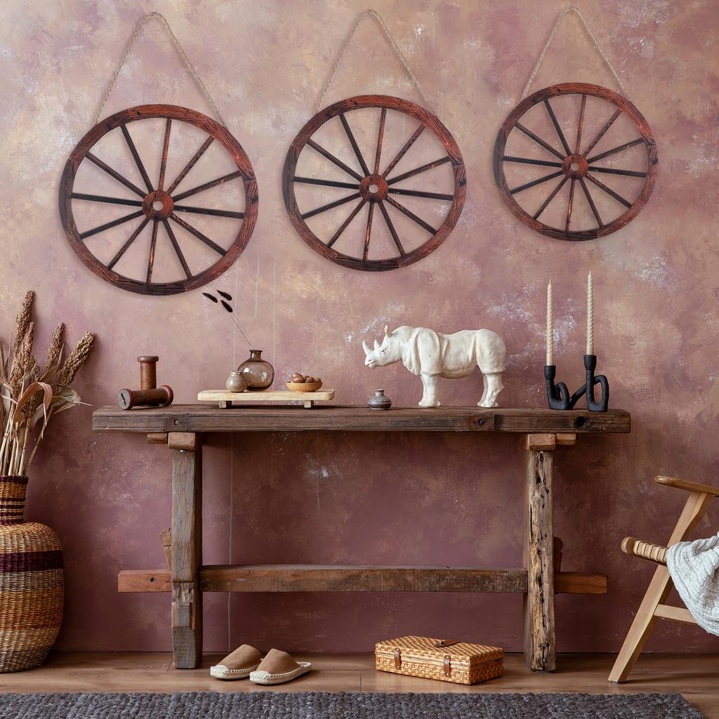 3 ks Dřevěná kola od vozu Dekor 12/10/8 Palců Westernová Nástěnná Dekorace Vintage Styl Selský Rustikální Kola od Vozu