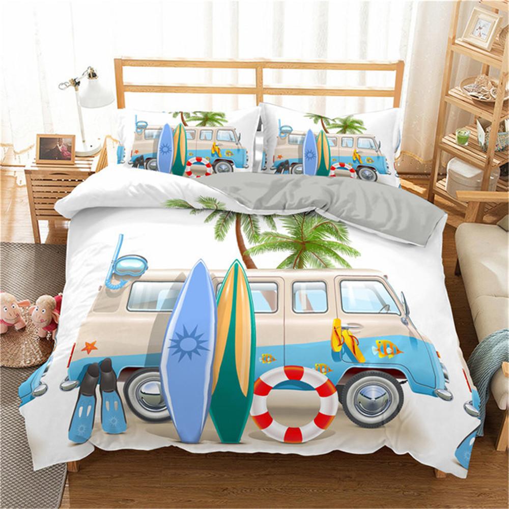 Comforter 2/3Pcs Simple Cartoons Car Bedding Set High Quality Child Excavator Crane Twin Single Full Queen King Size