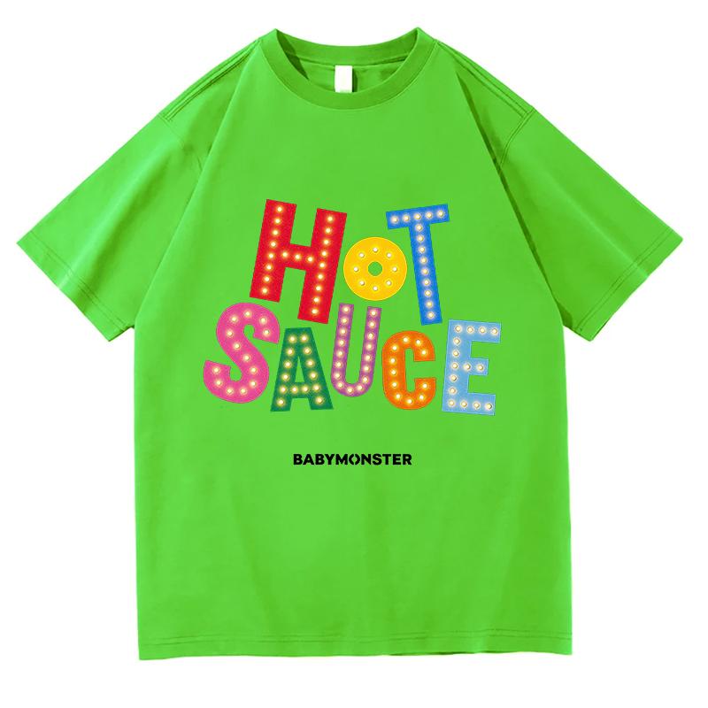 BABYMONSTER HOT SAUCE Tour Tshirts Summer Short Sleeve Male Tshirts Hip Hop Unisex Streetwear Oneck Unisex Aesthetic Clothin Tops