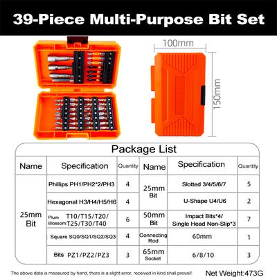 Conjunto de brocas de impacto 27/35/39 peças e conjunto de chaves de fenda para parafusar e perfurar madeira, metal e cimento com armazenamento