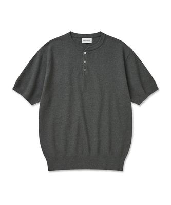 CUZNELLO Cool Cotton Henley Neck Short Sleeve Knit_Charcoal