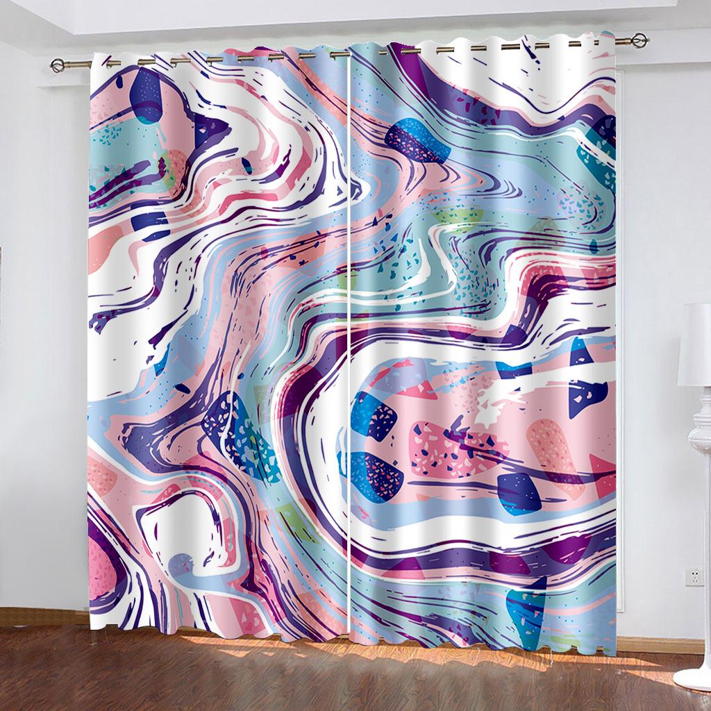 Cheap Custome Abstract Art Colorful Lines 3D Printing Window Curtains for Living Room Kitchen Home Decor Drapes 2 Panels