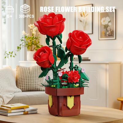 Ungiftig 307 Teile Rose Topfpflanze Bausteine Blumenmodell Puzzle Spielzeug Sets Neujahr Weihnachten Geburtstagsgeschenke