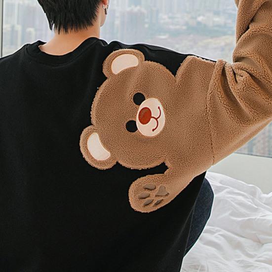 Męska bluza Slouchy haft z misiem luźna uciekająca bluza studencka na odzież na co dzień