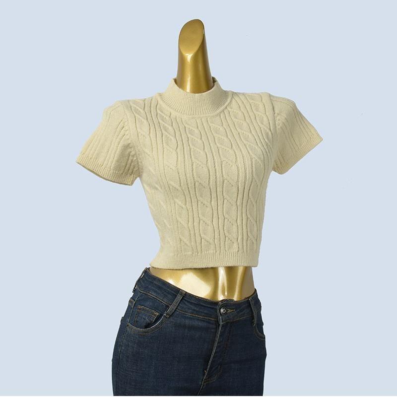 Half-high Collar Short Sleeve Short Twist Solid Knit Sweater Bottoming Shirt Pullover Autumn and Winter Women Clothes
