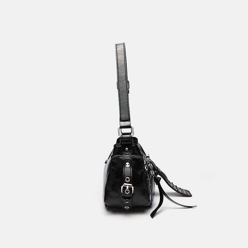 Punk Girl Style Rivet Armpit Bag Solid Color PU Motorcycle Style Single Shoulder Diagal Cross Bag