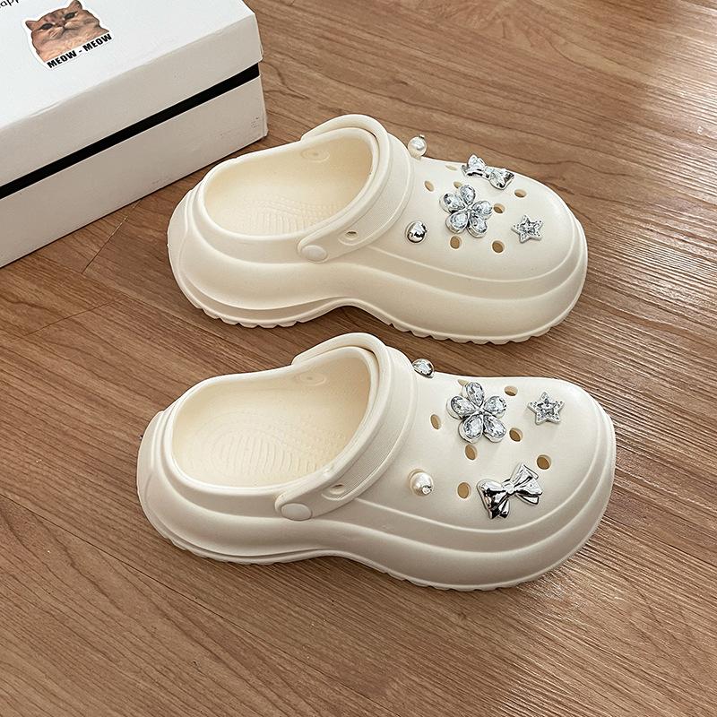 

Rhinestone butterfly flower height increase casual sandals slippers women s 2025 summer new outer wear slope heel beach shoes hole shoes 39 белый