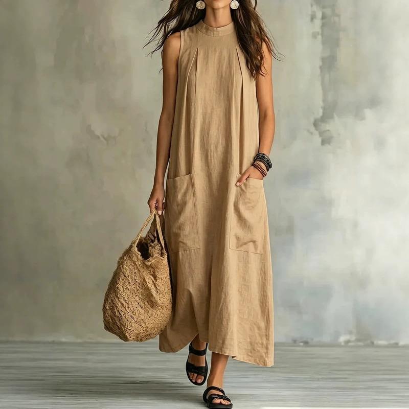 Damen Mode Hoher Kragen Ärmellos Locker Unregelmäßig Lässig Mittellanges Kleid