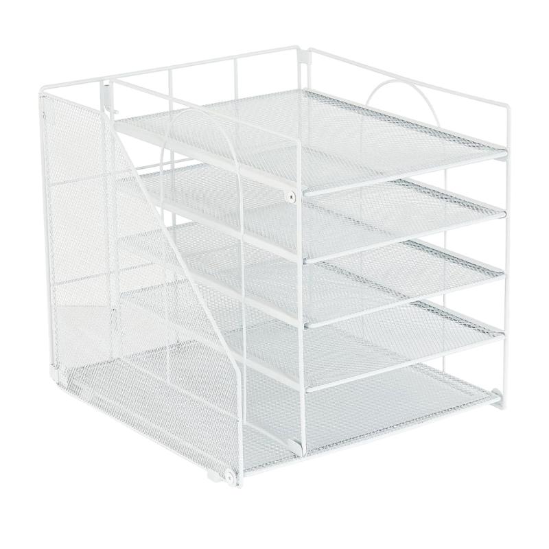 Bureau Papier Bestand Tray Organiser 5-Laags Metalen Bestand Brief Tray Met Boekenrek Ruimtebesparende Document Organiser Voor Kantoor