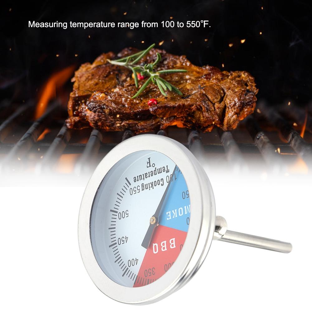 Stainless Steel BBQ Thermometer 100-550 Fahrenheit  Round Hood Temperature for Barbecue Oven Grill