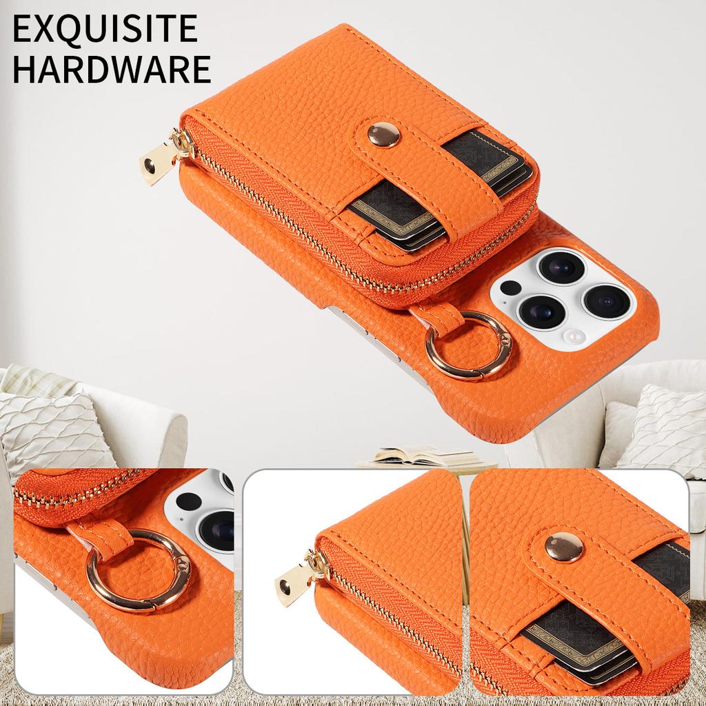Anti-theft RFID Zipper Card Holder Phone Case Compatible with Apple 15 Pro Max, Crossbody Protective Cover, Fingerprint-resistant