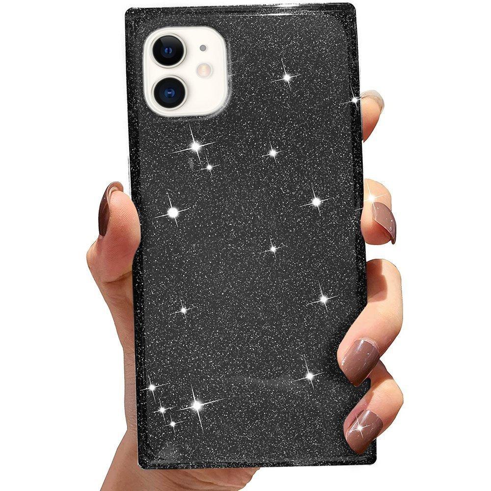 Square Glitter case for iPhone 12, Black