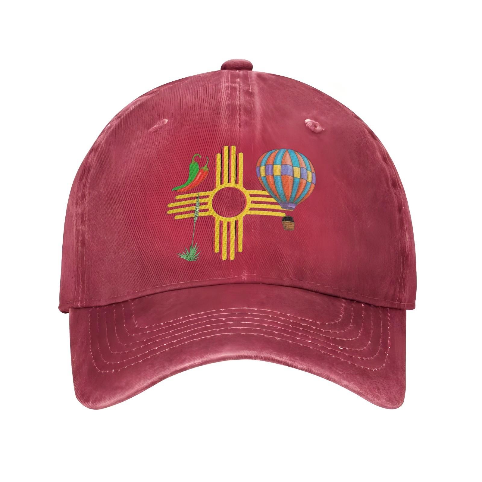 New Mexico Zia Sun Hot Air Balloon Chili Design Baseball Cap Cotton Adjustable Casual Sports Hat One Size