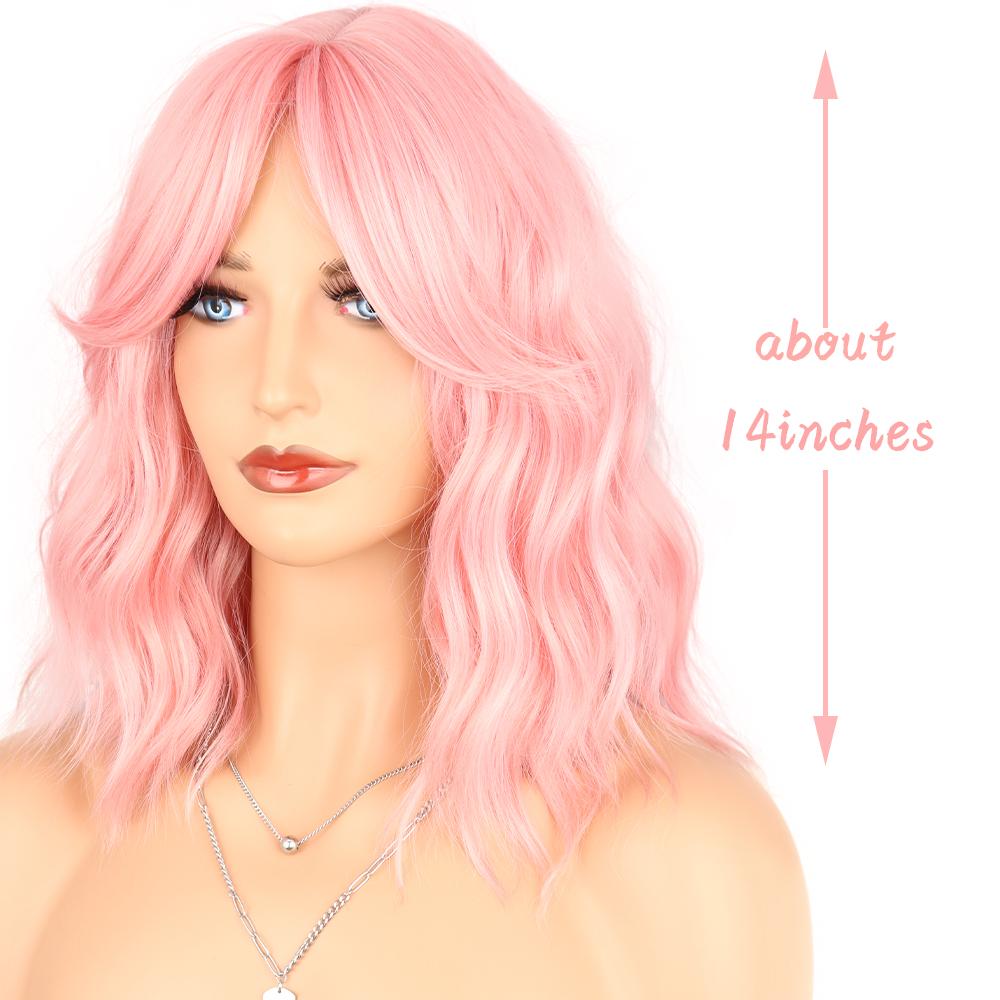 XINRAN Medium Water Wave Synthetic Grey Blue Wigs with Bangs Middle Part Bangs Bob Cosplay Hair Wig for Women Heat Resistant Fiber